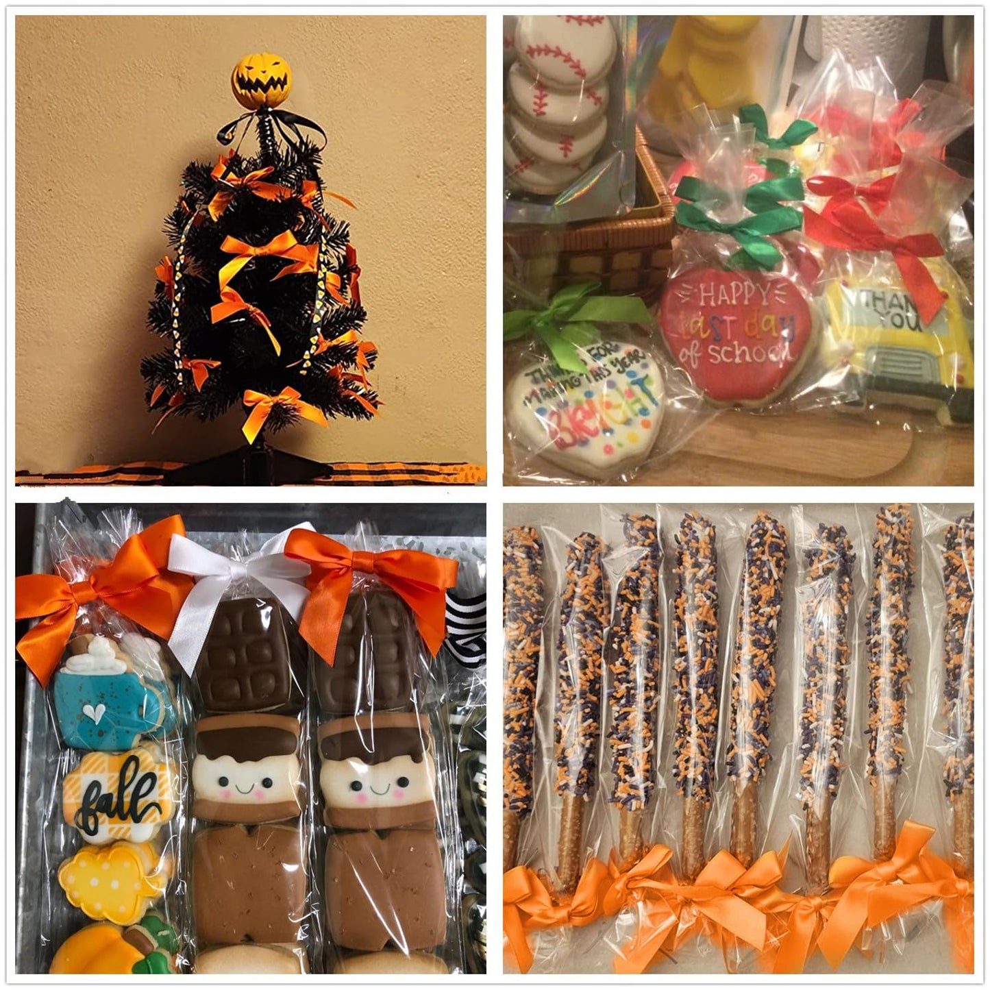 60PCS 3 Inch Orange Twist Tie Bows for Gift Bags, Twist Bows for Treats, Satin Ribbon Bows with Twist Ties Gift Wrap Bows, Pretied Bows for Cake Pops, Party Favors, Baby Shower, Gift Packaging