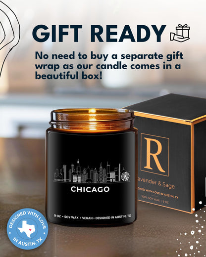 Chicago Candle, Chicago Souvenirs Gifts for Women & Men, Unique City Themed Candles for New Home, Best Sentimental Souvenir Gifts Ideas Moving Away, Home Sick, Birthday, Christmas, Gift-Ready