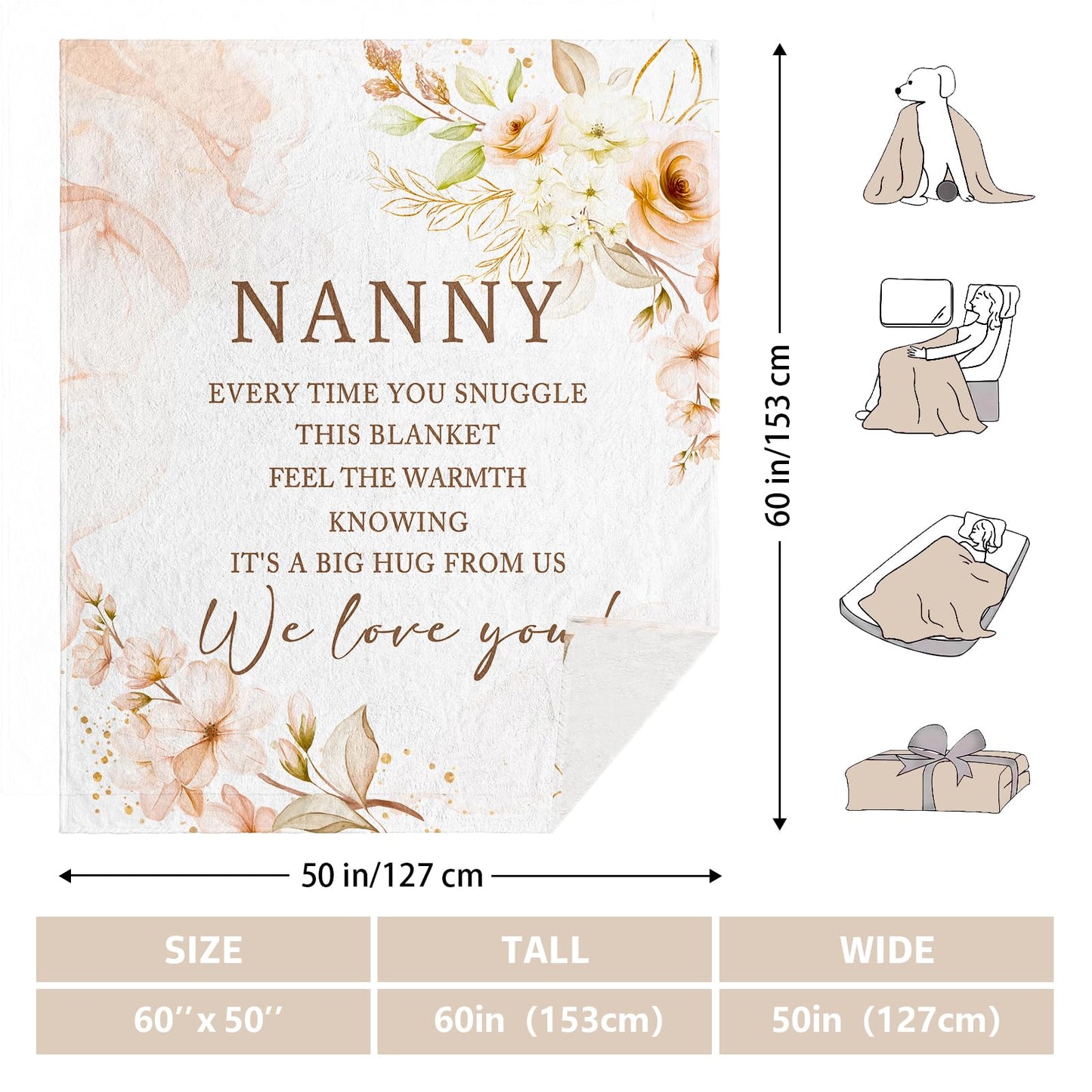 Nanny Gifts for Grandma, Gifts for Nanny, Nanny Blanket 60" x 50", Nanny Birthday Gifts, Nanny Gifts for Mother's Day, Nanny Gifts, Gifts for Nanny from Grandkids, Nanny Gifts for Christmas