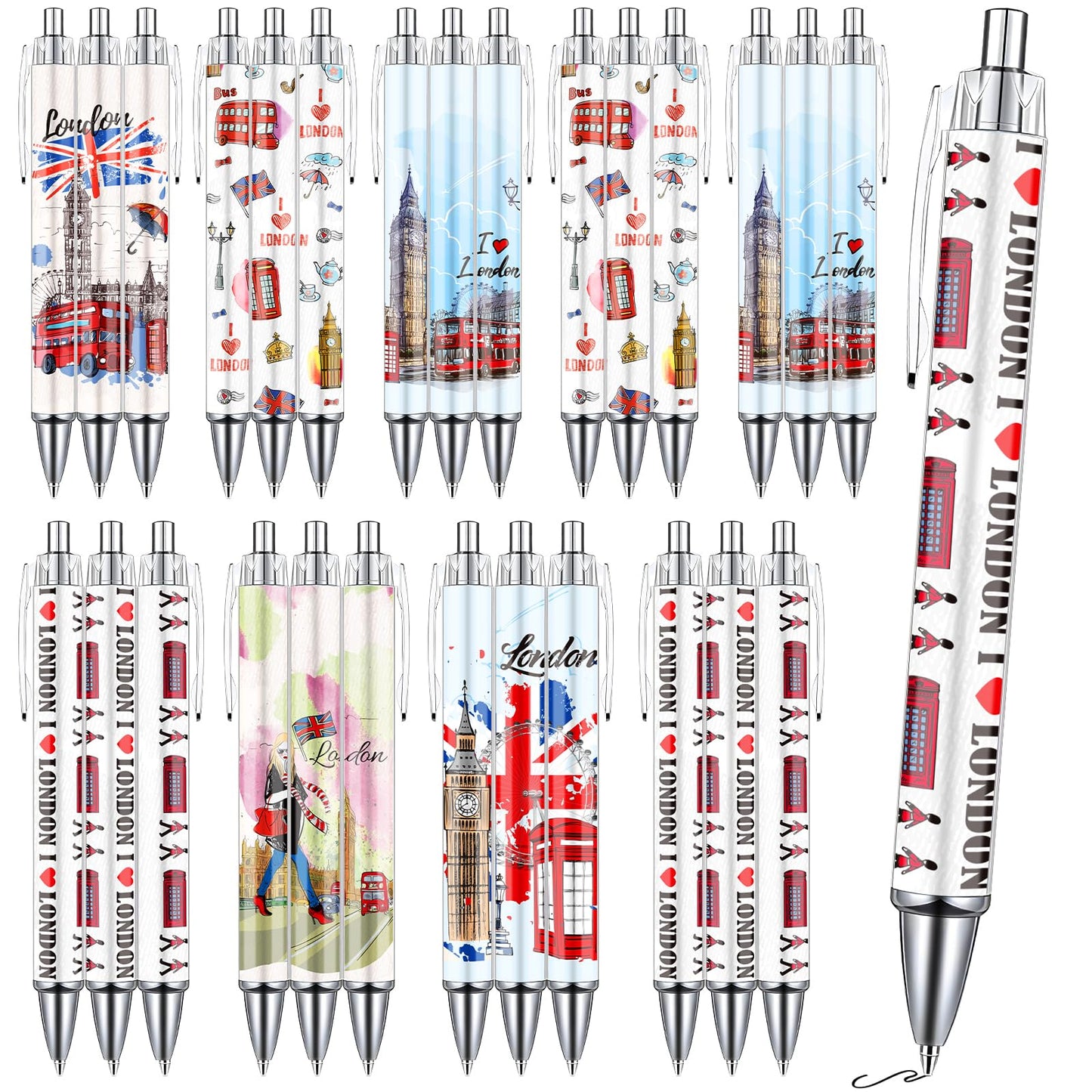 Wxiben London Ballpoint Pens Bulk - 36 Pcs London Souvenirs Gifts from UK City Travel Ballpoint Pens Retractable Smooth Ball Point Pen British Gifts for Office School Stationery Traveler Supplies
