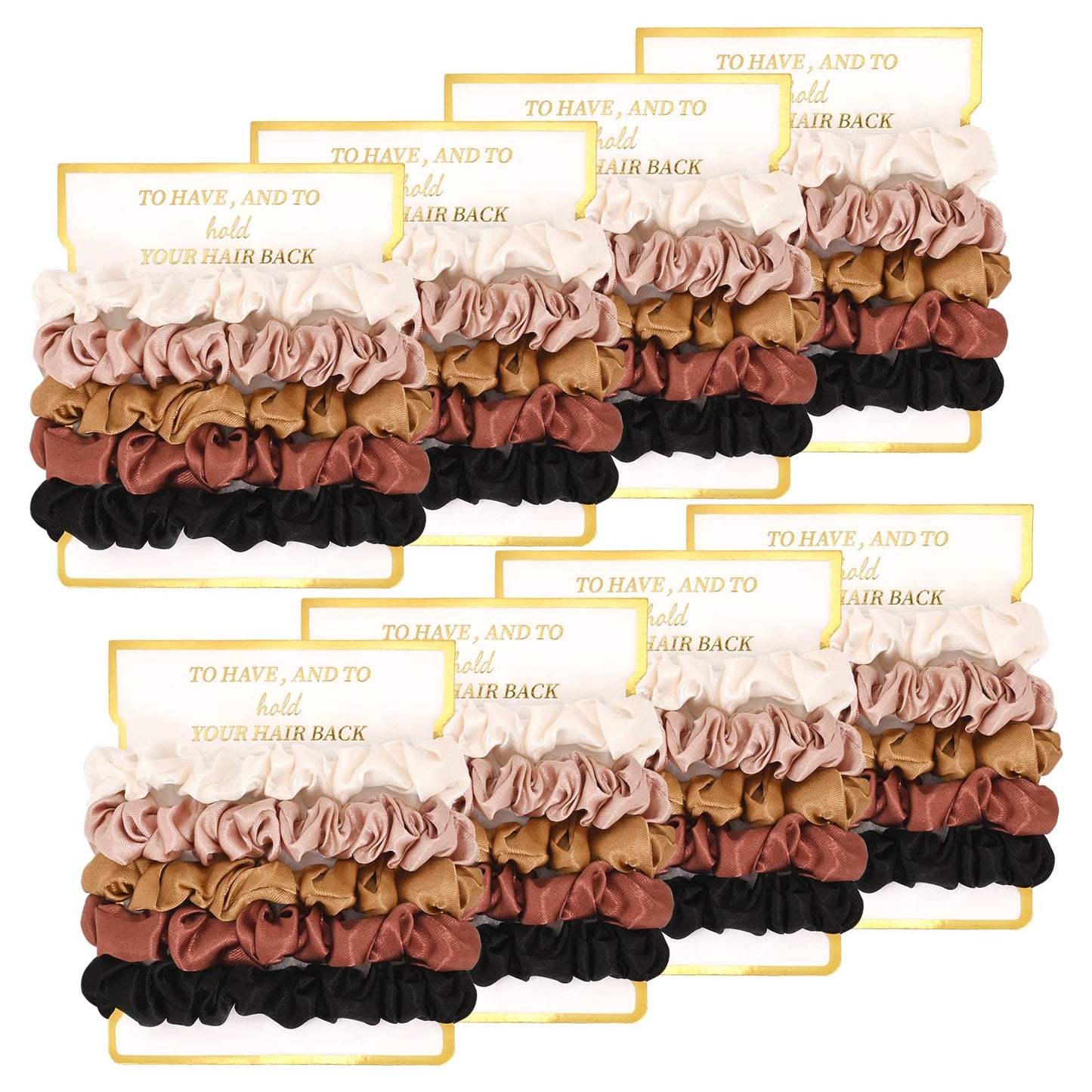 8 Pack Satin Scrunchies - Soft Hair Ties for Bachelorette Party Favors and Bridesmaid Proposal Gifts (Ivory, Rose Gold, Gold, Wine, Black)