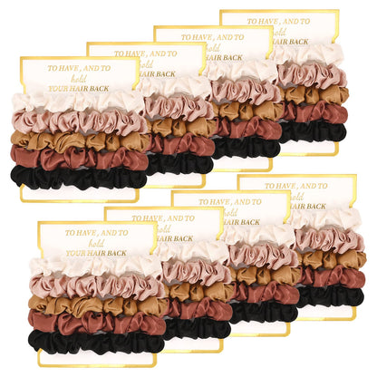 8 Pack Satin Scrunchies - Soft Hair Ties for Bachelorette Party Favors and Bridesmaid Proposal Gifts (Ivory, Rose Gold, Gold, Wine, Black)