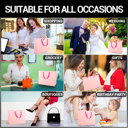 EUSOAR Small Pink Gifts Wrap Bags, 50 Pack 8.6x3.9x7 inches Shopping Bags with Handles Bulk, Party Favor Wrapping Bags for Wedding, Craft Grocery, Boutique, Retail, Business