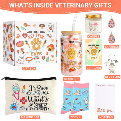 Bayelove Vet Tech Gifts, Veterinary Gift, Veterinarian Gifts for Women, Veterinarian Appreciation Gift, Glass Cup Basket Set for Vet Tech Graduate, Veterinary Practitioners