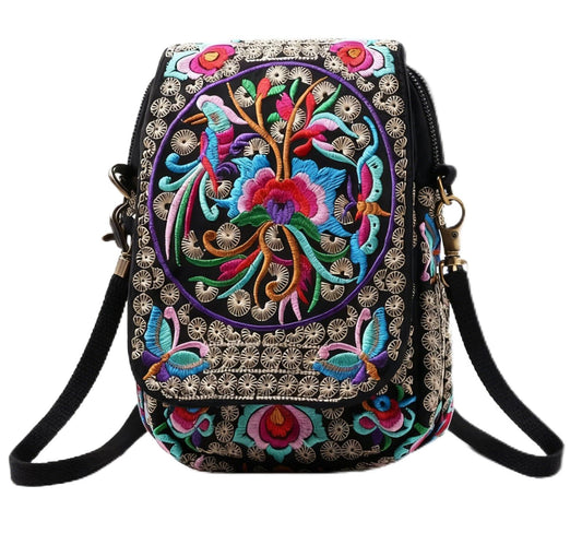 AWXZOM small Embroidered purse,Embroidered cell phone crossbody bag Coin Purse mexican purse Vintage wallet small crossbody cell phone purse