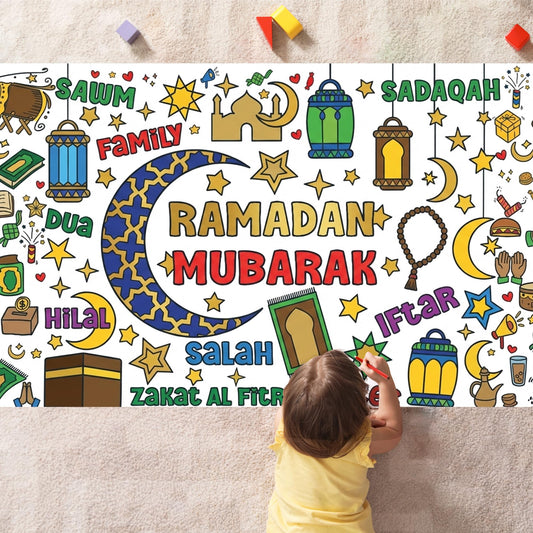 OHOME Ramadan Giant Coloring Poster/Tablecloth - Ramadan Decorations for Home,Kids Eid Crafts Games Activities Toys Decor Party Decor for Classroom School