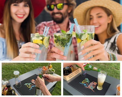 Welcome Tiki Bar Mat 18x12 in, Silicone Tiki Decor, Surfboard Welcome Sign Greeting, Tropical Home Accessories, Luau Party Decorations, Host Gift, Bar Cart Decor