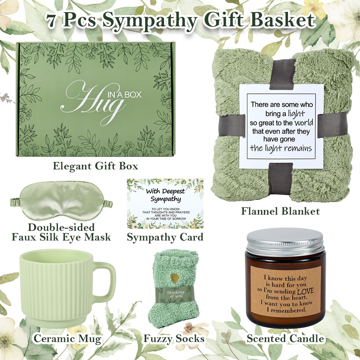 Sympathy Gift Baskets for Loss of Loved One Mother Father Husband, Express Deepest Condolences, Women Miscarriage Care Package, Bereavement Grief Memorial Gifts, Hug in a Box Gifts for Women (Green)