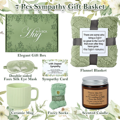 Sympathy Gift Baskets for Loss of Loved One Mother Father Husband, Express Deepest Condolences, Women Miscarriage Care Package, Bereavement Grief Memorial Gifts, Hug in a Box Gifts for Women (Green)