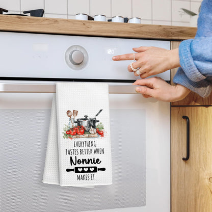 Nonnie Gifts for Grandma Kitchen Towels, Grandma Gifts from Grandkids Hand Towels, Everything Tastes Better When Nonnie Makes It Towel for Kitchen Bathroom Decorative, 16x24 Inch