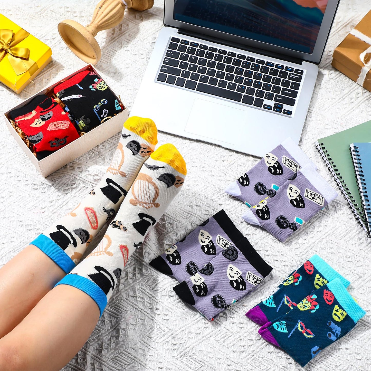 Glitopper 6 Pairs Funny Theatre Socks for Men Women Gifts Clothing Broadway Musical Theater Lover Gifts Drama Socks