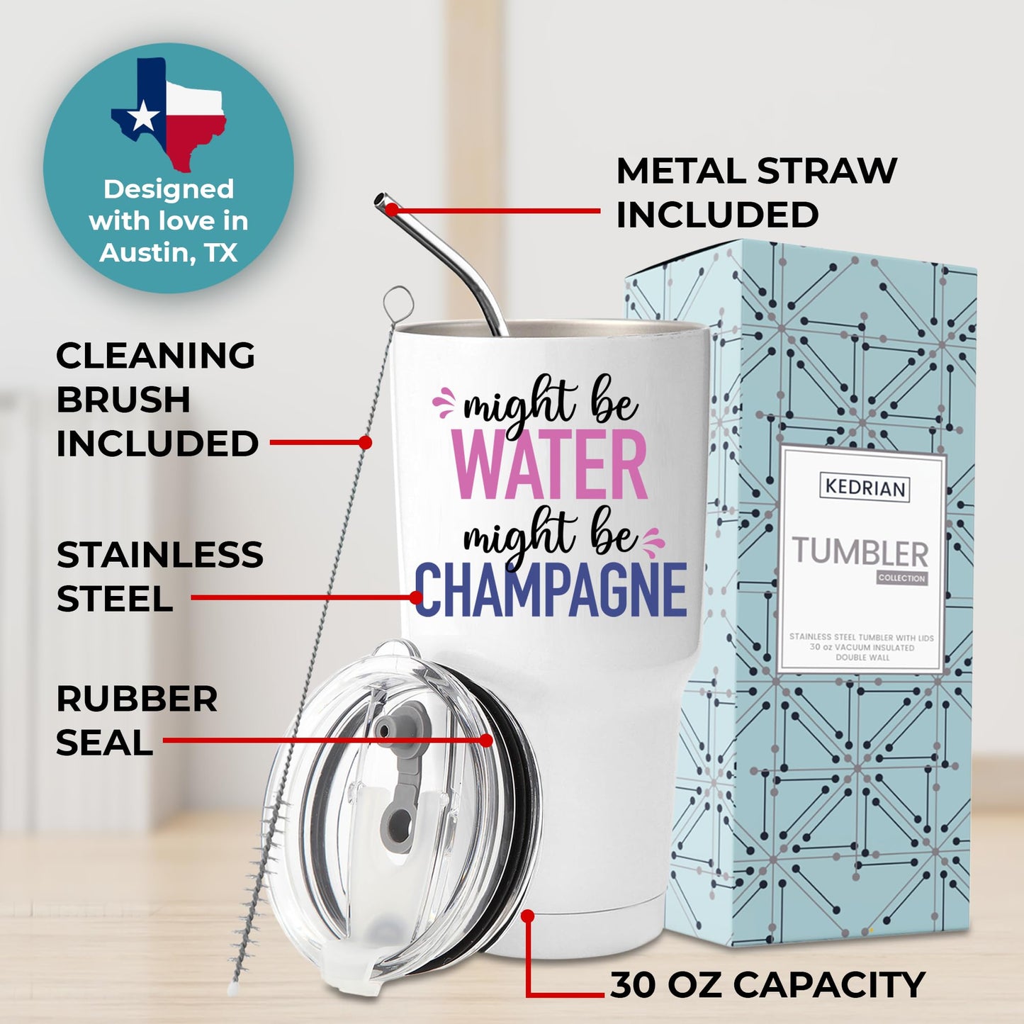 Funny Might Be Champagne Tumbler 30oz, Fun and Unique Presents for Drinkers, Adult Humor Cups, Drinking Themed Gag Gifts for Men and Women, Ideal Present Picks for Her Birthday, Christmas, Gift Ready