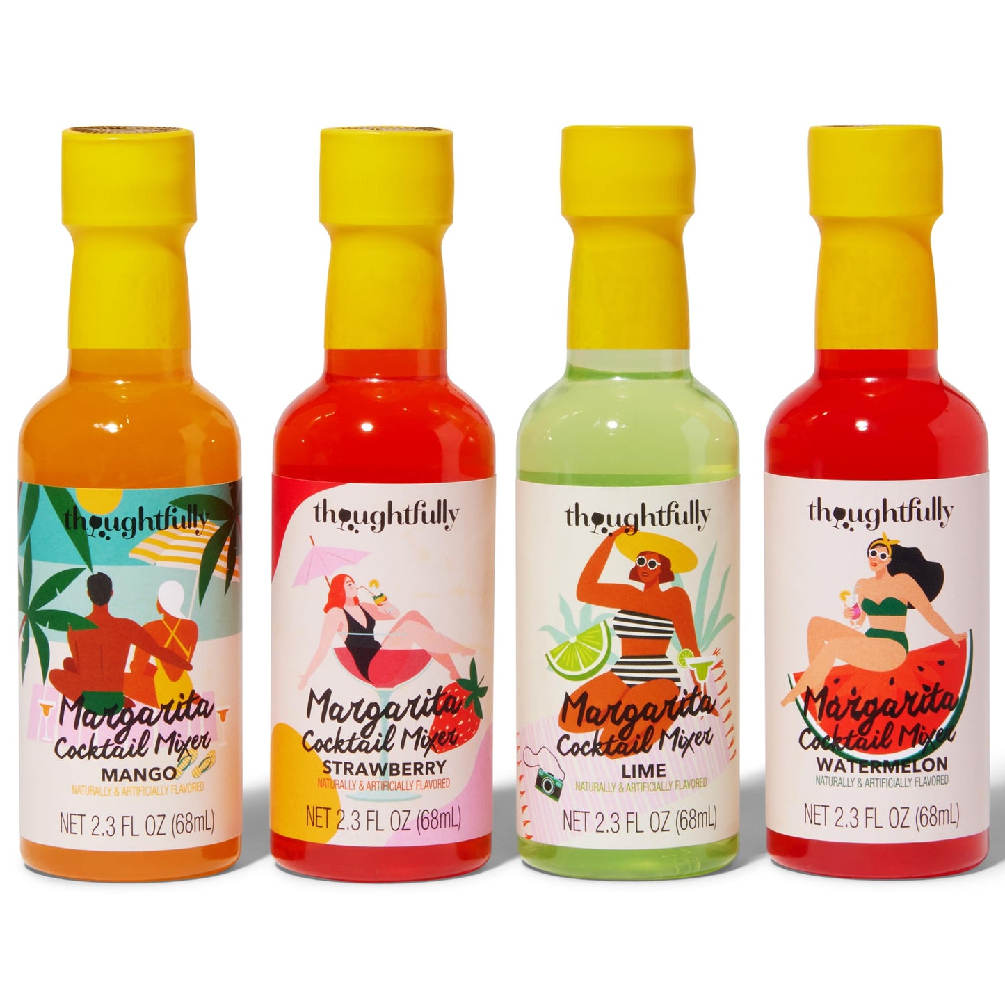 Thoughtfully Cocktails, Margarita Mixer Gift Set, 2.3 Ounces Each, Flavors Include Blood Orange, Strawberry, Mango, Watermelon, and Lime, Includes Rimming Salt, Pack of 4 (Contains NO Alcohol)