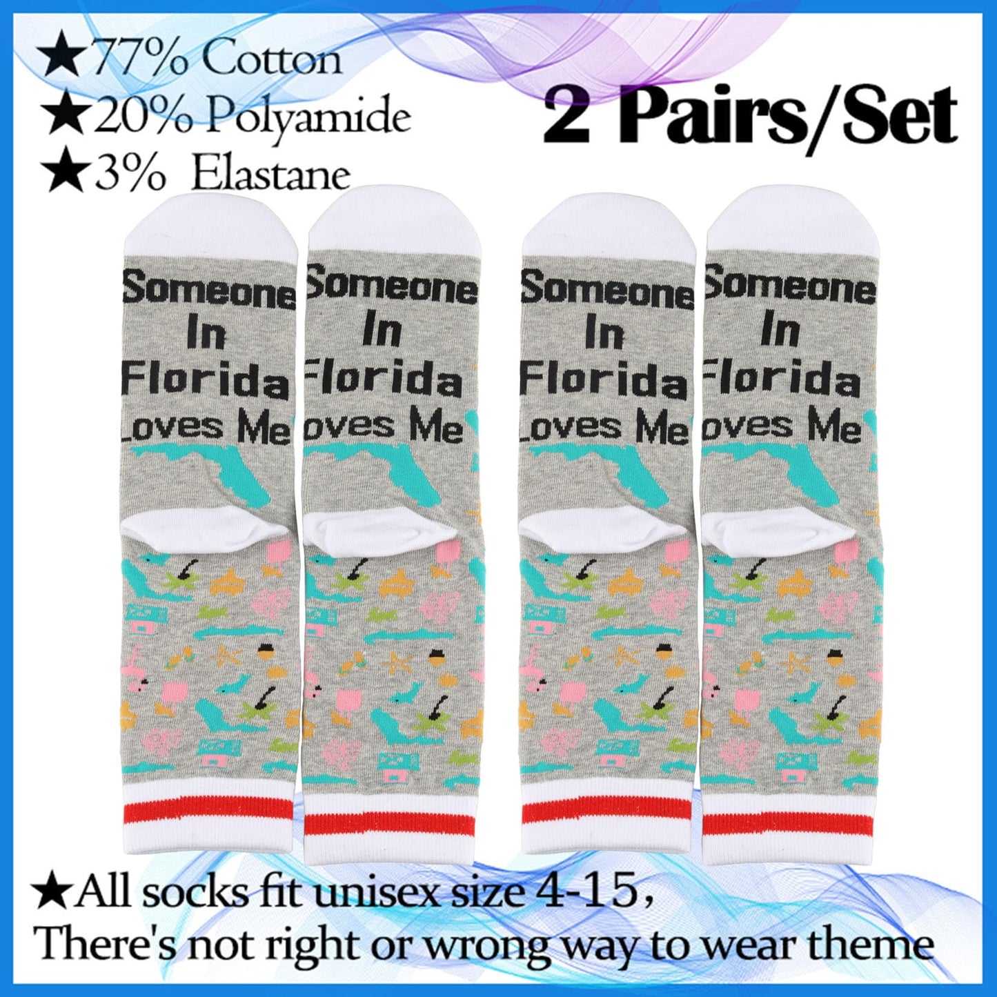 PXTIDY 2 PAIRS Florida Socks Long Distance Relationships Gift Someone In Florida Loves Me Socks Florida Souvenir Gift