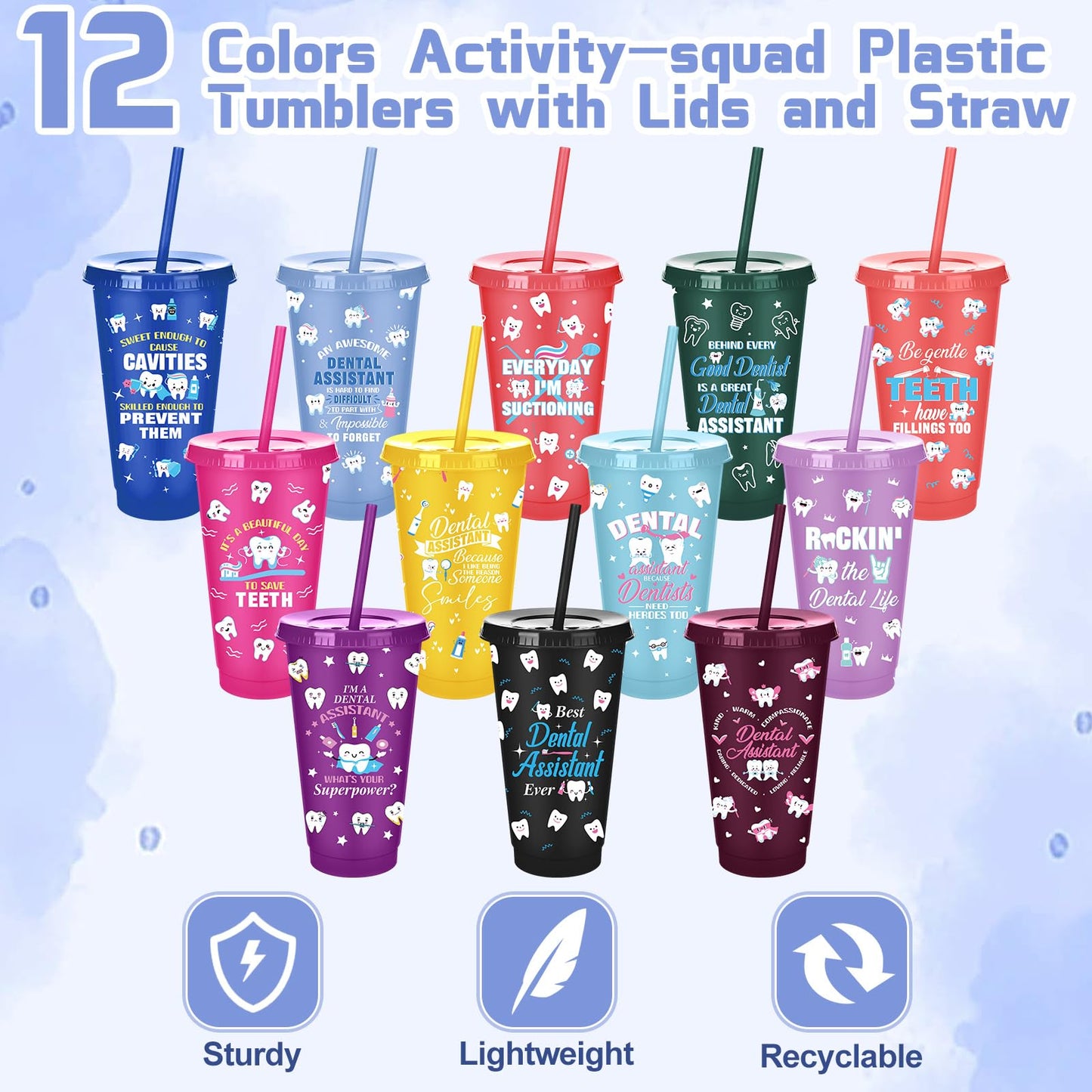 Meanplan 24 Pcs Dental Assistant Week Gifts Bulk 24 oz Plastic Teeth Tumbler with Lids and Straws Thank You Cups Travel Mugs Inspirational Dental Assistant Appreciation Gifts for Dentist Party Favors
