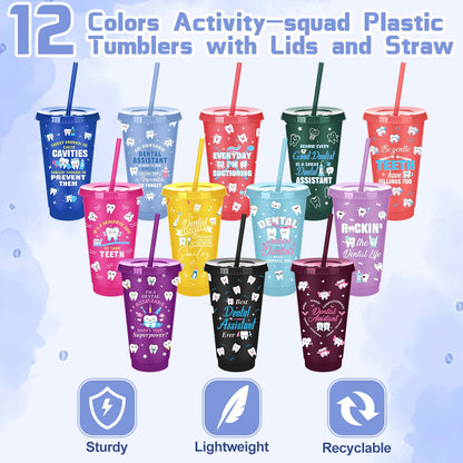 Meanplan 24 Pcs Dental Assistant Week Gifts Bulk 24 oz Plastic Teeth Tumbler with Lids and Straws Thank You Cups Travel Mugs Inspirational Dental Assistant Appreciation Gifts for Dentist Party Favors