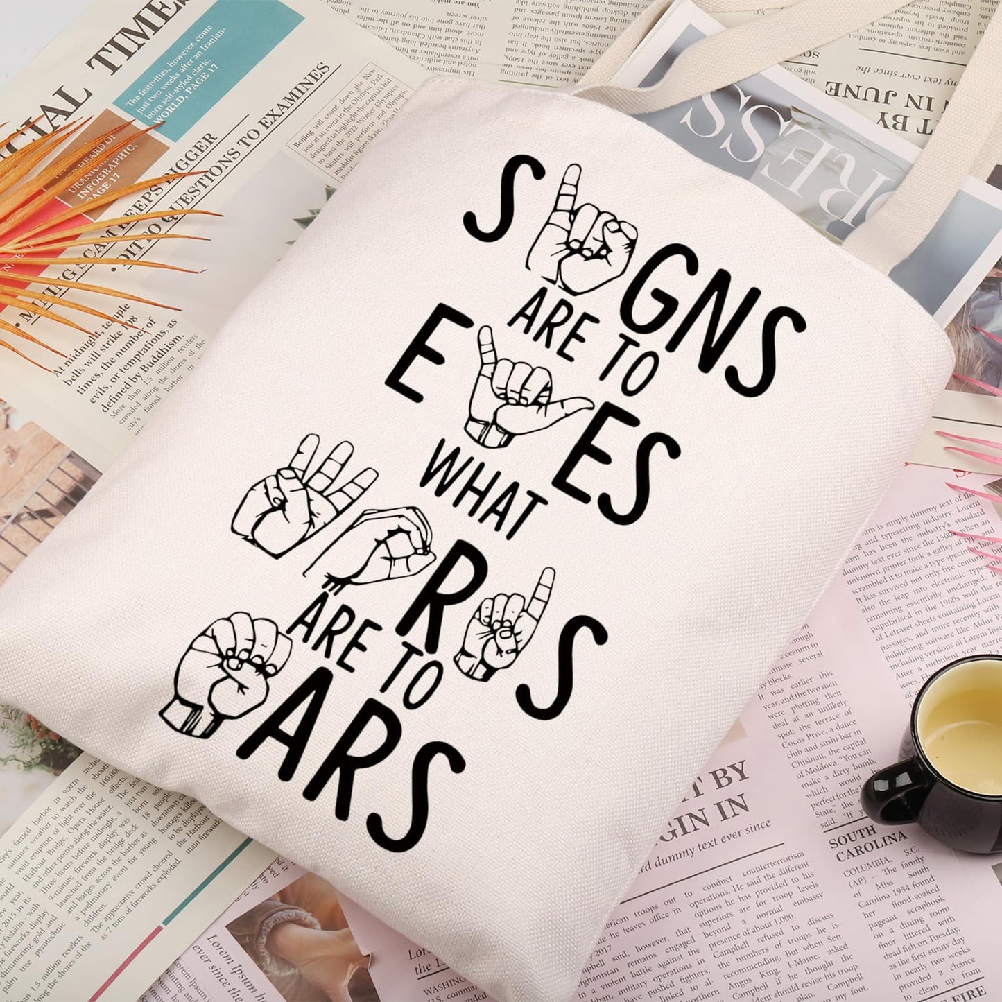 Gzrlyf Sign Language Tote Bag Asl Teacher Gift Asl Gifts Deaf Awareness Special Ed Slp Reusable Grocery Shopping Bag