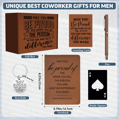 JTAMOHI 9 Pcs Employee Appreciation Gifts for Men, Best Coworker Appreciation Gifts with 20 Oz Tumbler, Leather Journal Notebook, Socks, Acrylic Award Plaque Sign, Thank You Gift for Employee