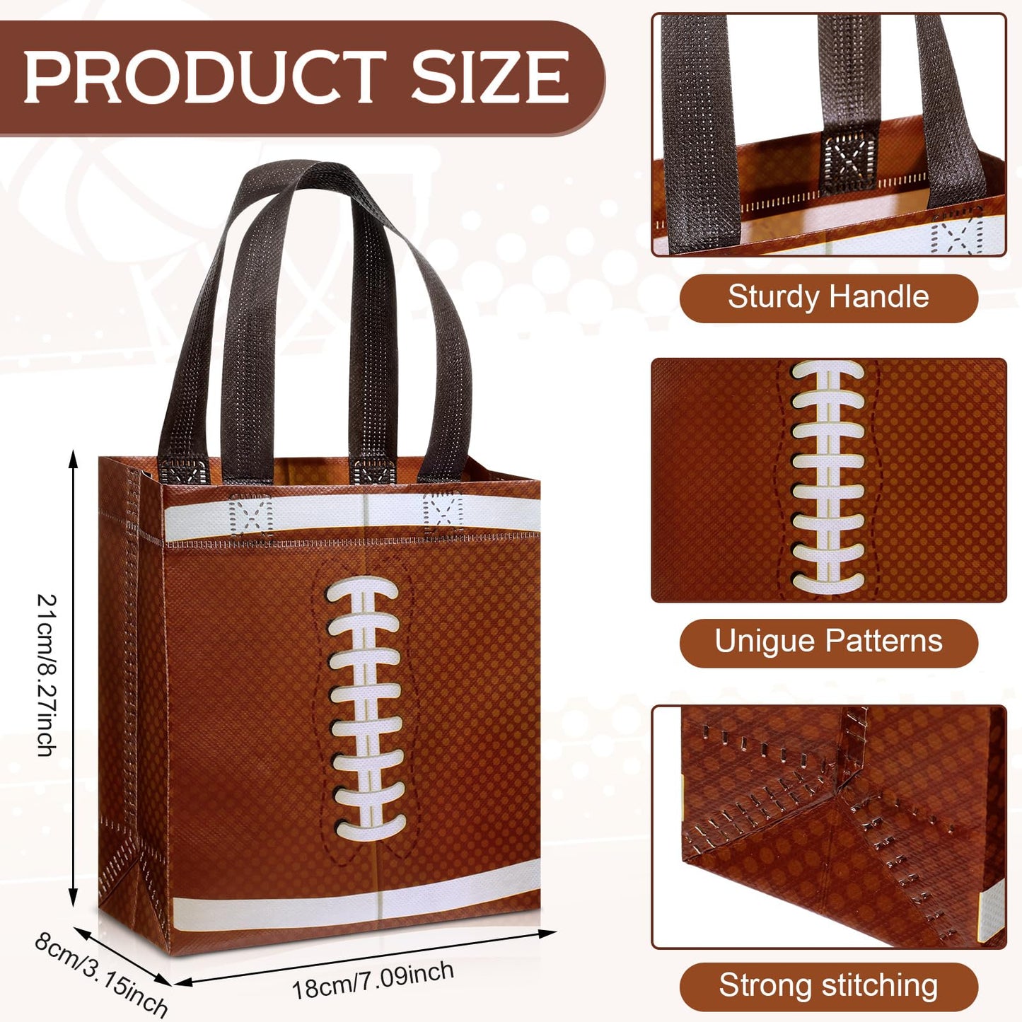 Huhumy 24 Pcs Football Party Favor Bags Treat Goodie Snack Gift Bags with Handles for Sports Team Gift Birthday Party Supplies