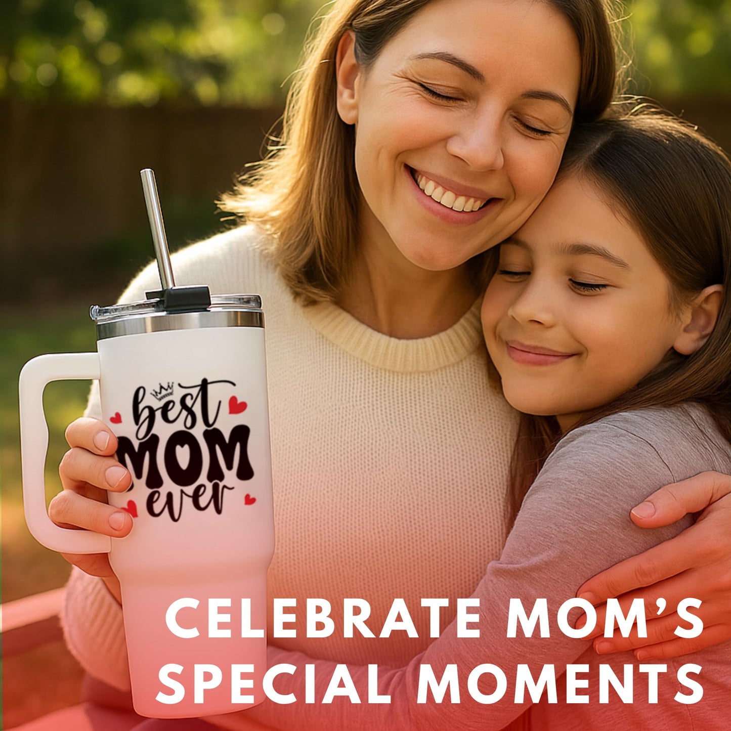 Mothers Day Gifts For Mom - Best Mom Ever Tumbler With Handle 40oz, Mommy Coffee Mug, Mama Tumblers, Momma Gift Ideas from Kids, Daughter, Son, Funny Birthday Present For Her, Mother Day Gift Tumbler