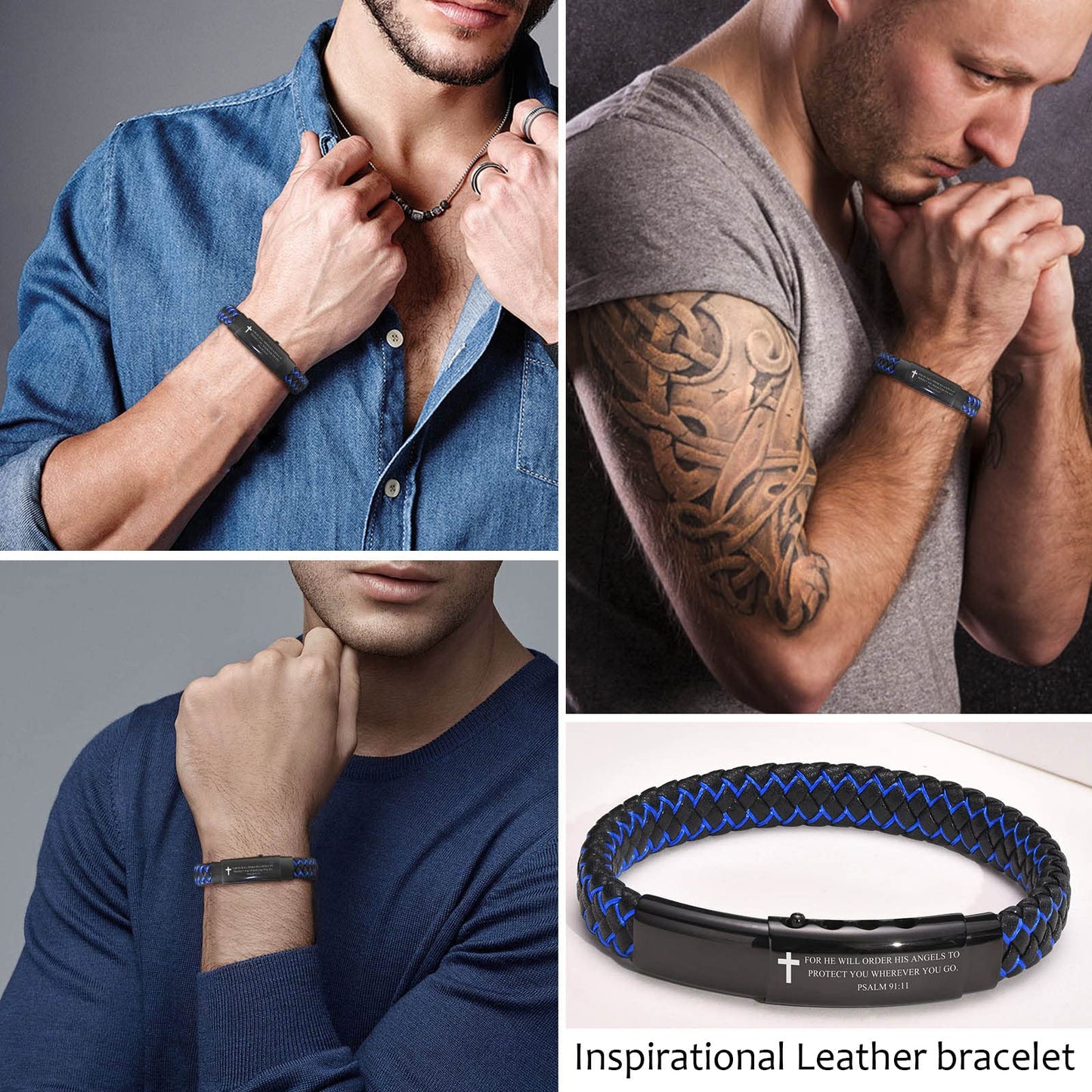 VNOX Men's Inspirational Mantra Engarved Handmade Braided Leather Adjustable Cuff Bangle Bracelet Encouragement Motivational Gift for Men