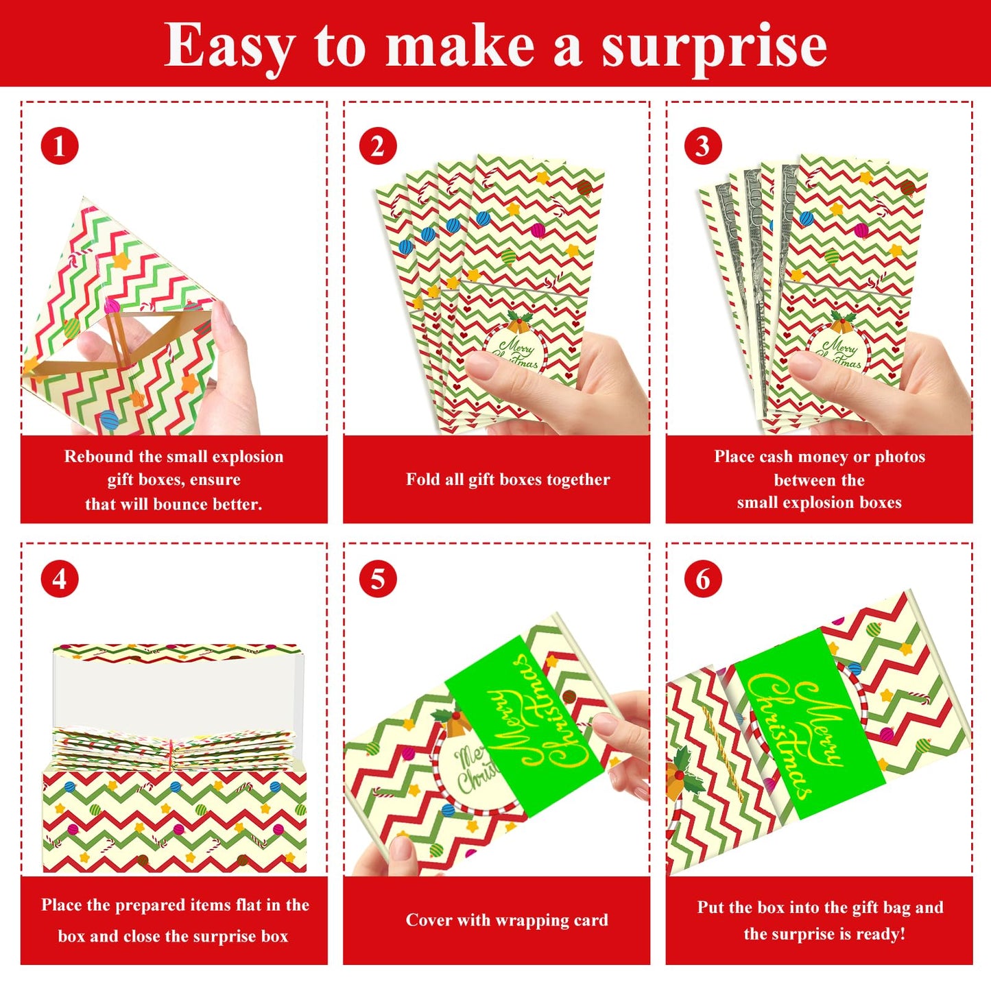 Christmas Surprise Money Gift Box with Confetti, Xmas Exploding Gift Box with 12 Folding Bounce Boxes, Confetti Explosion for Birthday, Party, Kids, Women, Men, Money Holder Box with Gift Bag