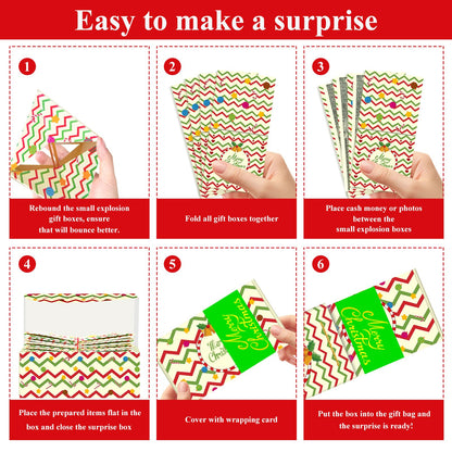 Christmas Surprise Money Gift Box with Confetti, Xmas Exploding Gift Box with 12 Folding Bounce Boxes, Confetti Explosion for Birthday, Party, Kids, Women, Men, Money Holder Box with Gift Bag