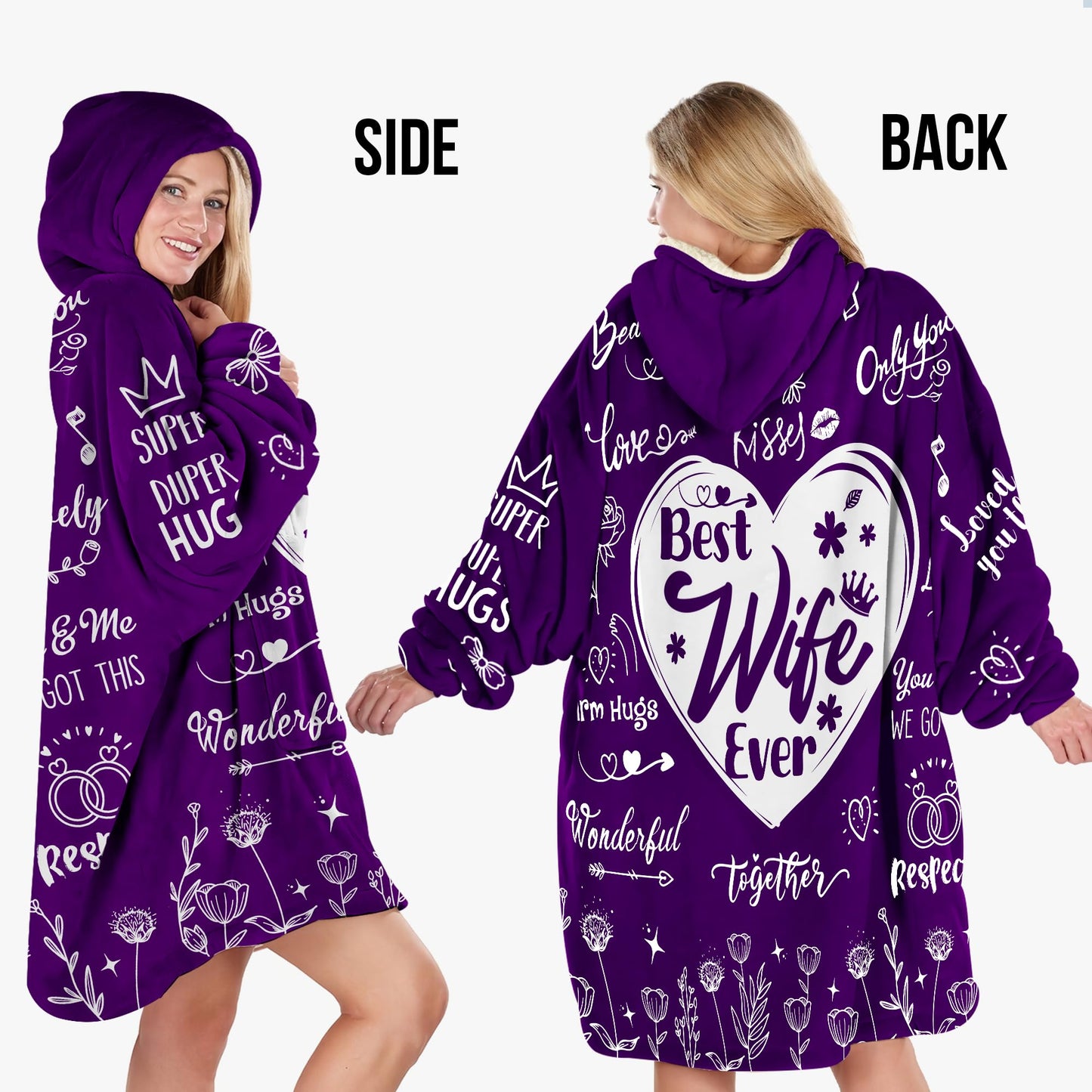Warmstorey Wearable Blanket Hoodie For Mom Wife - Best Wife Ever Hoodie From Husband Daughter Son - Birthday Mothers Day Gift