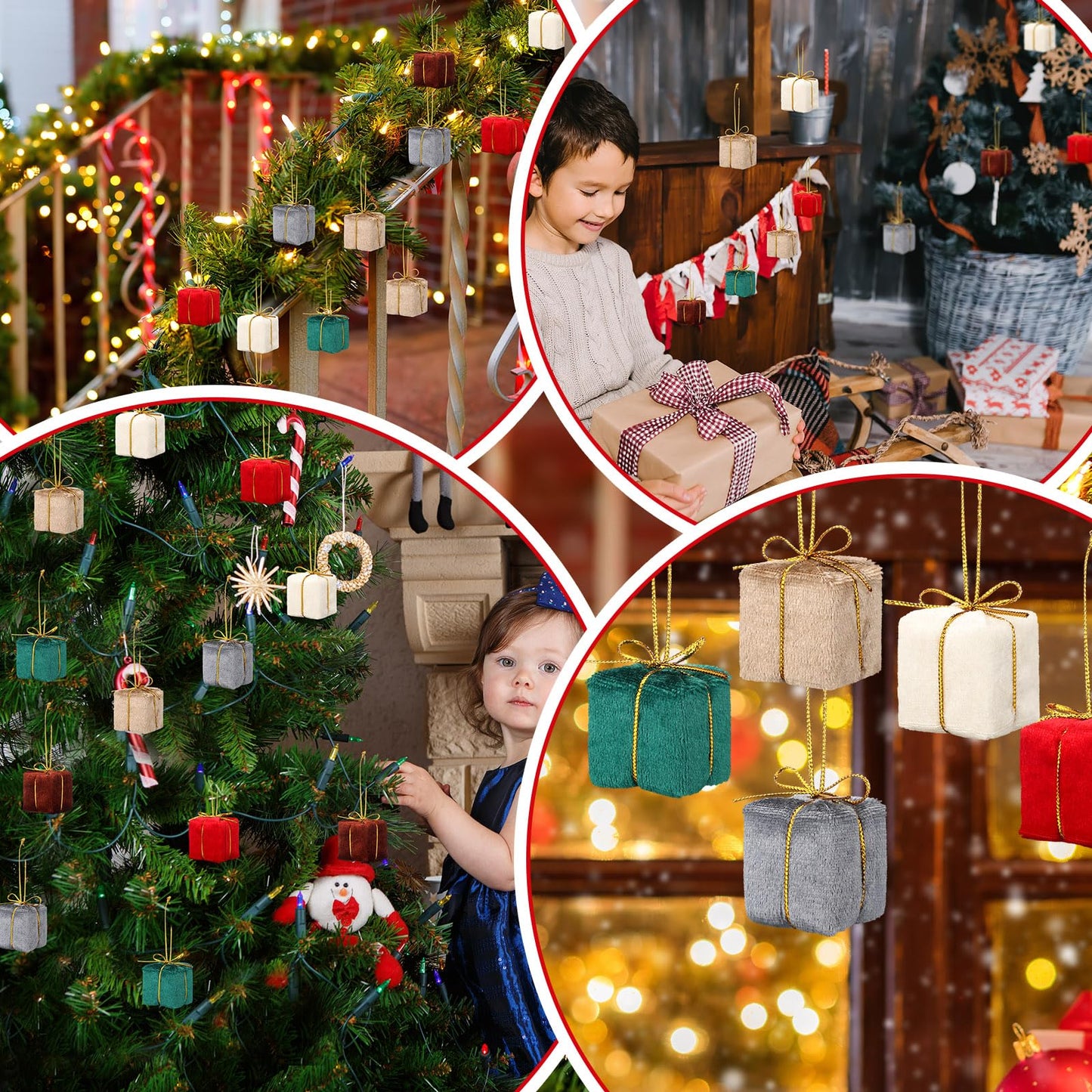 Soulchen 12 Pcs Velvet Christmas Tree Decoration Mini Present for Craft 1.2'' Miniature Gift Boxes Ornaments Classic Hanging Tiny Wrapped Presents for Xmas Party Decor