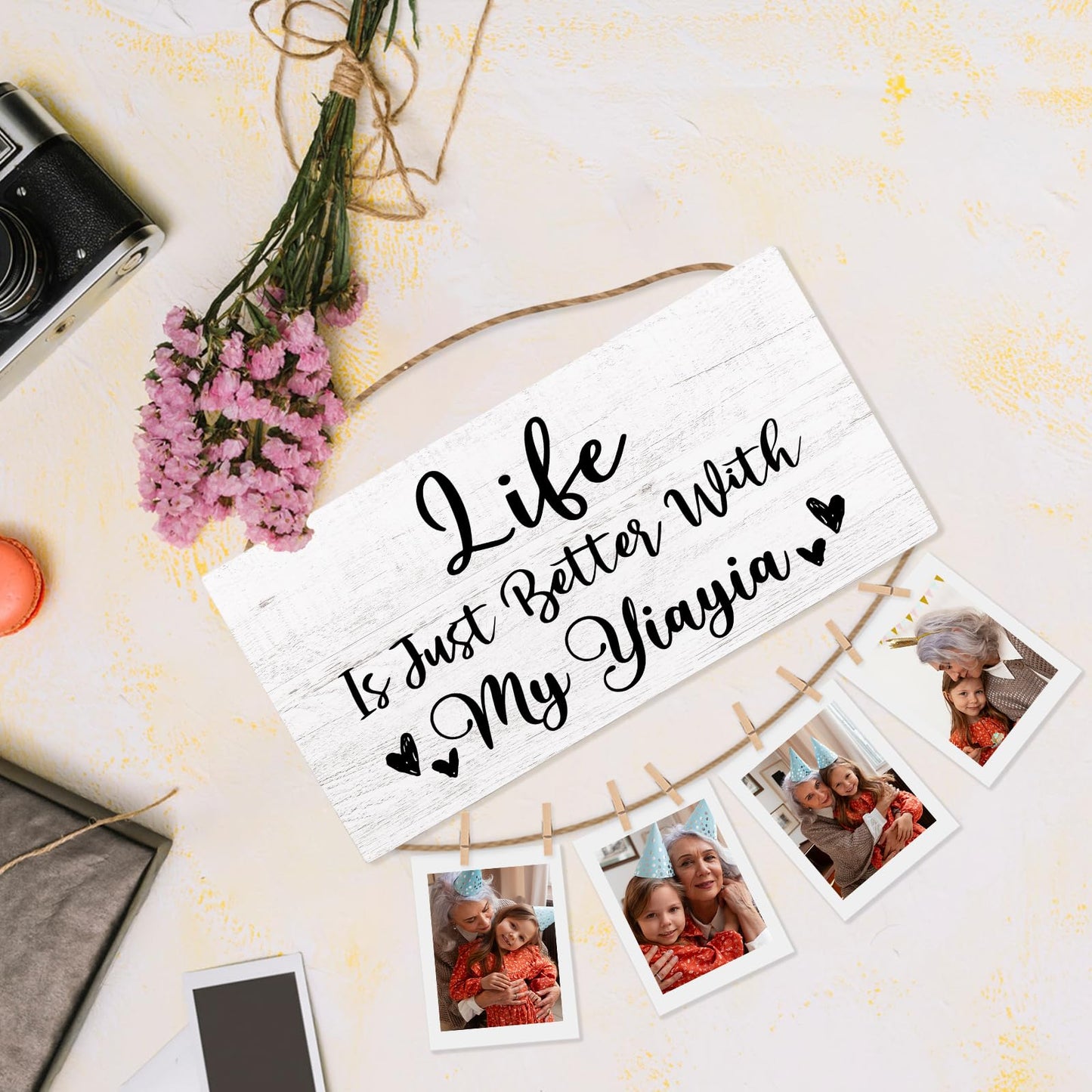 Yiayia Gifts Picture Frame Photo Holder for Wall, Birthday Gifts for Yaya Grandma, Thank You Grandmother Gift、 from Grandchildren Grandkids Hanging Photo Display