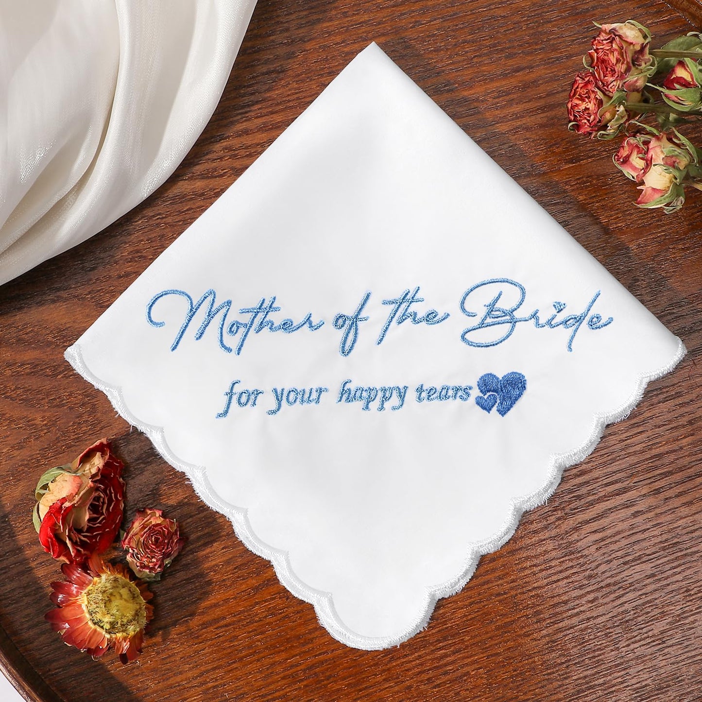 Mother of the Bride Handkerchiefs Happy Tear Wedding Handkerchiefs Something Blue Gifts On Wedding Day Keepsake Hankies