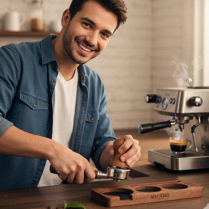 51-58 mm Compact Espresso Tamping Mat - Wooden Coffee Tamping Station - Gift for Espresso Lovers, Accessories for Baristas