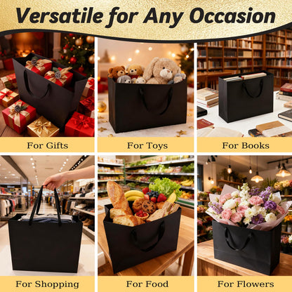 Addblu 5 Pack Large Black Gift Bags with Handles - Includes 10 Tissue Papers, 12.6x8.7x4 Inches for Men Birthday Party, Wedding, Bridesmaid, Groomsmen, Shopping Business, Christmas (Black Medium - 5Pcs)