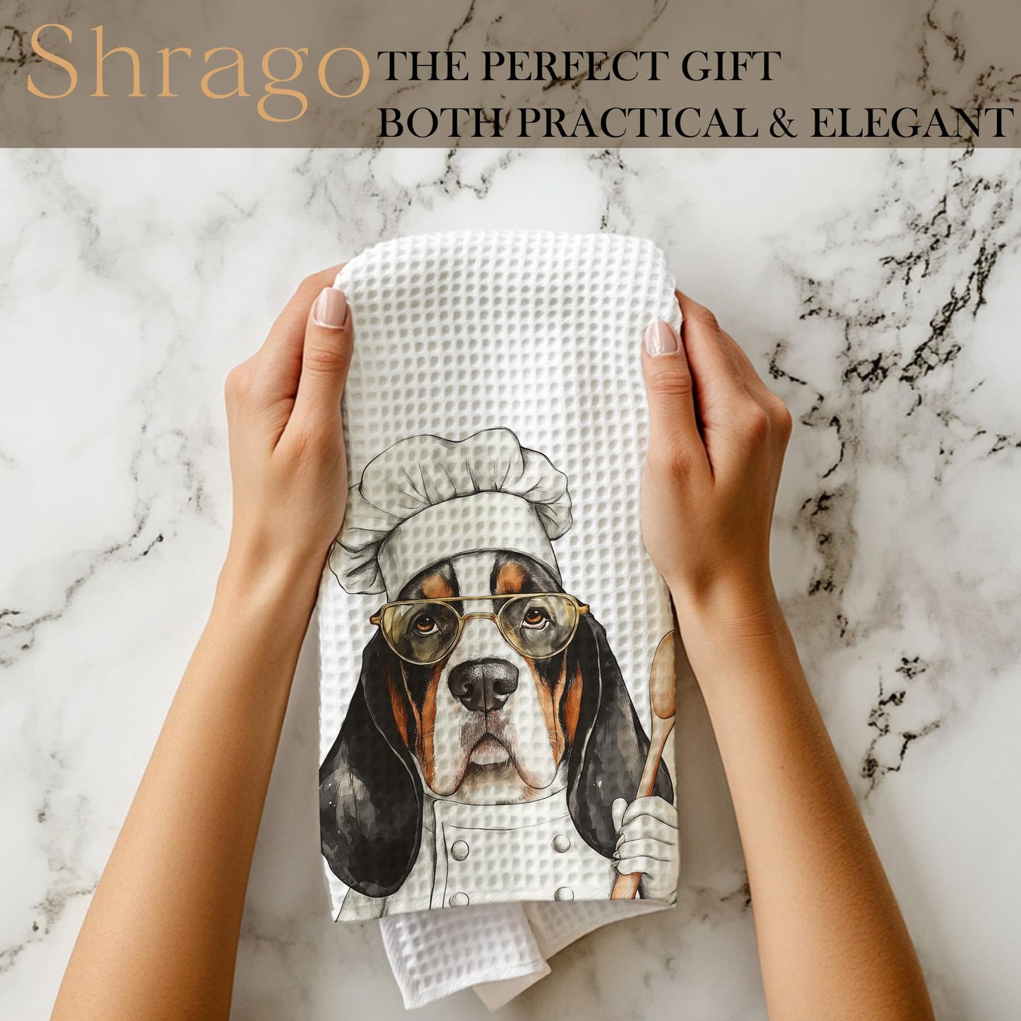Funny Basset Hound Dog Kitchen Towels, Basset Hound Gifts for Women Dish Tea Towels for Kitchen, Dog Lovers Mom Dad Owner Gifts Decorative Hand Towels, 16x24 Inch