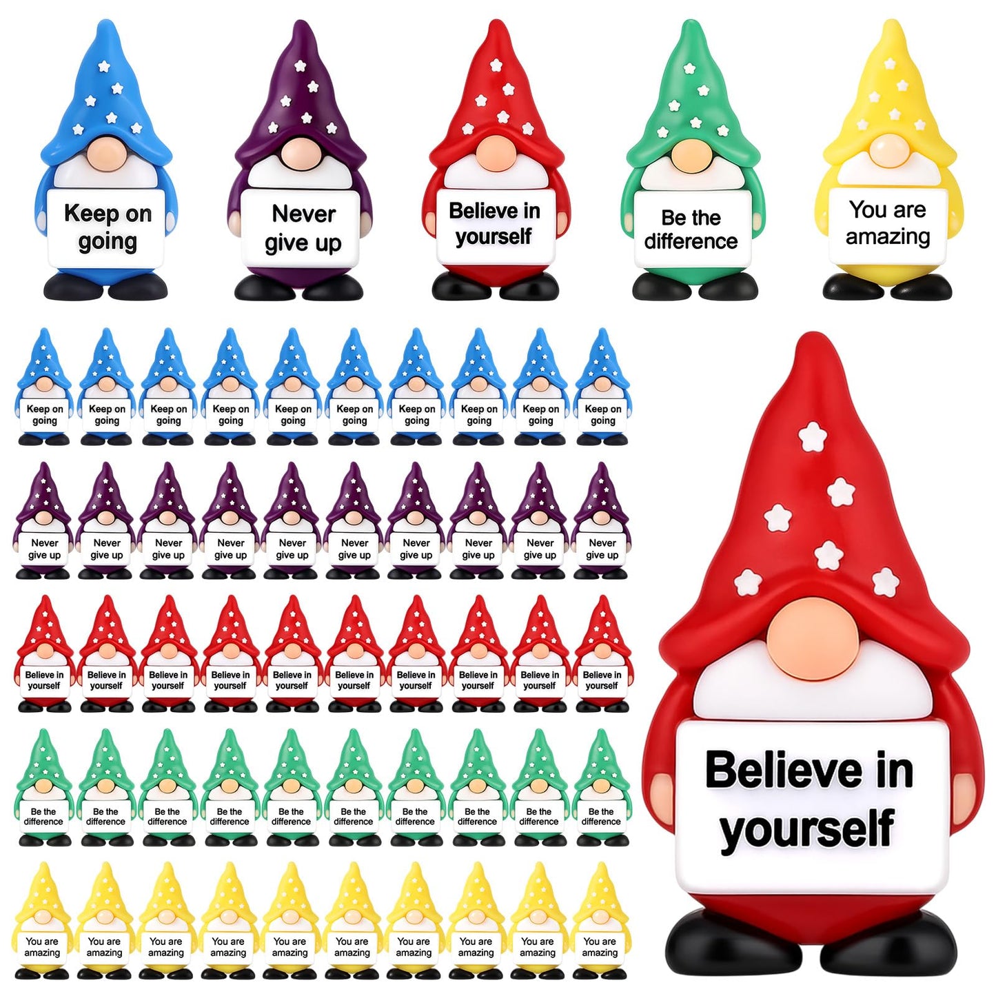 Gejoy 50 Pcs Mini Rubber Gnome Toys Positive Mini Gnomes Figures to Hide Emotional Uplifting Gifts Decorations and Encouragement Motivational Gifts for Colleague Staff Teacher