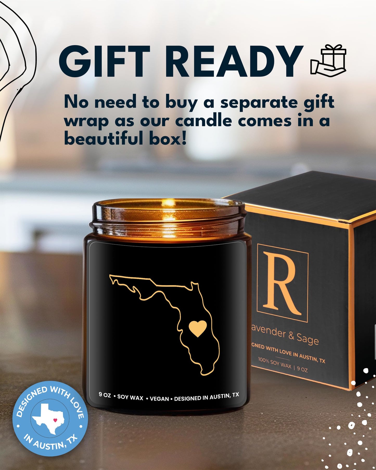 Florida Candle, Unique Florida Themed Gifts for Men and Women, Best State Souvenir Gifts for Moving Away, Thoughtful Home Sick Presents, Ideal for Birthday, Christmas, Graduation, Gift Ready