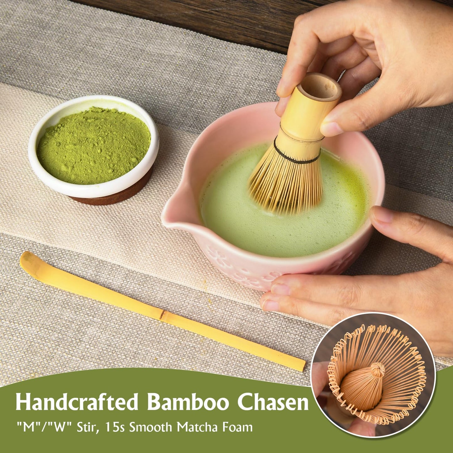 Matcha Whisk Tea Set Kit: Japanese Matcha Kit - Ceramic Bowl Bamboo Whisk Chasen Holder spoon Measuring Scoop Sifter - Traditional Practical for Tea Ceremony Breakfast Lattes - Home Kitchen Christmas