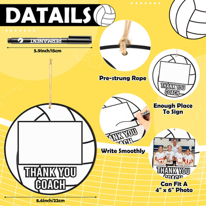 WATINC Coach Gift Picture Frame - 4pcs Sport Thanks Coach Wood Photo Frame with Signature Pen for Women Men Team Player, Home Office Sports Decorations Hanging Frame Wall Art Photo Album(Volleyball)