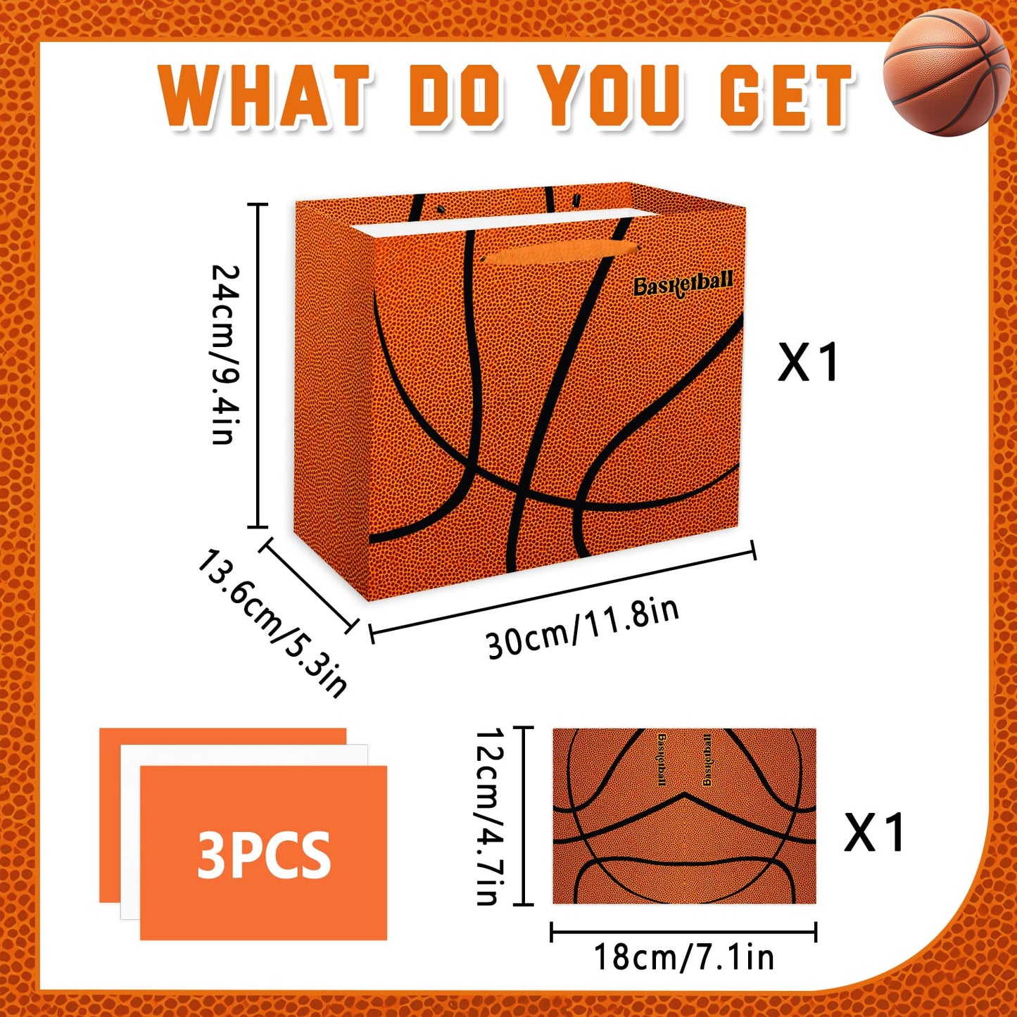 Jiaoiudi Basketball Gift Bags with Tissue Paper Greeting Card Basketball Party Bags Large with Handles Basketball Goodie Bags