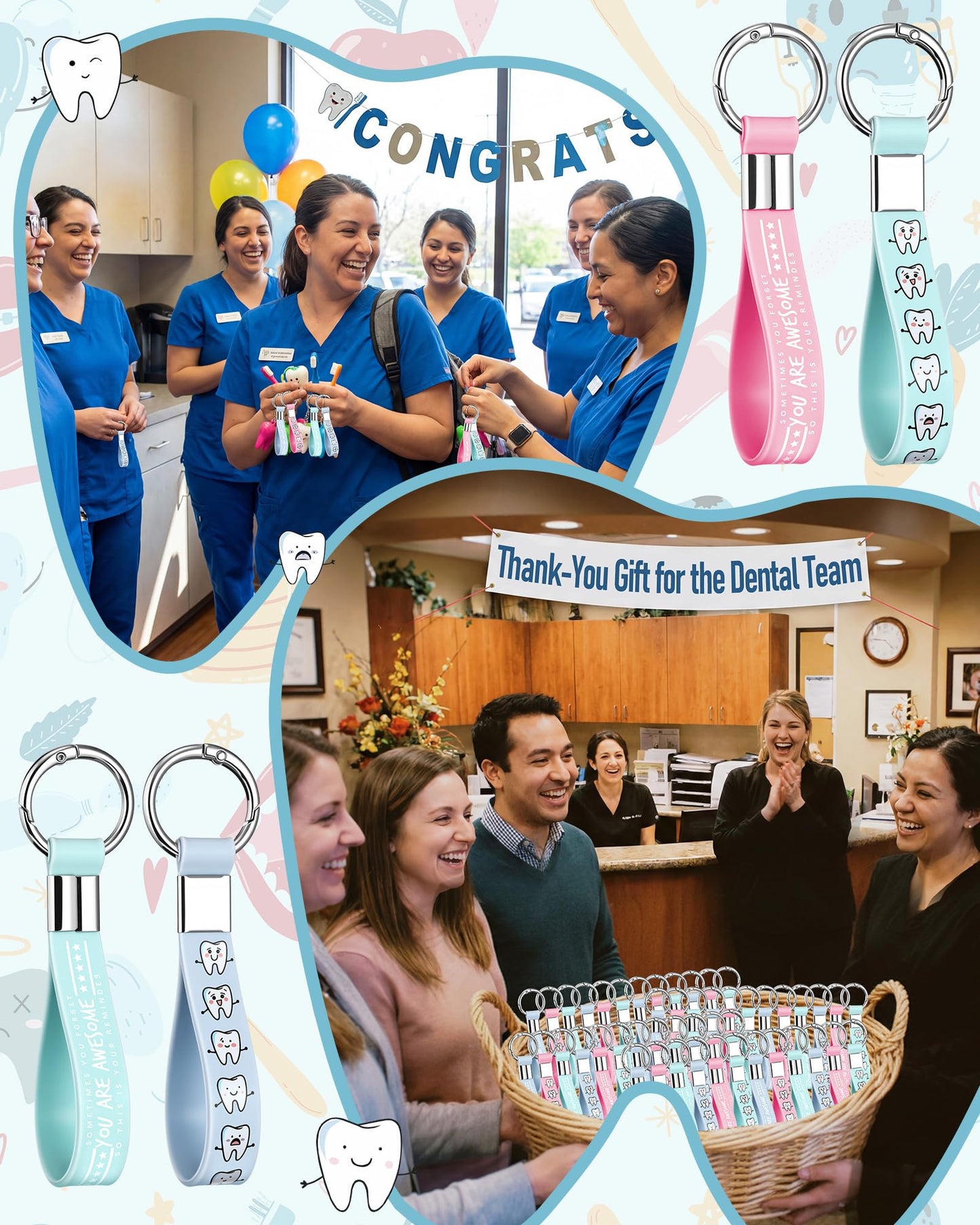 Liliaafar 24 Pcs Dental Assistant Gifts You're Awesome Key Rings Dental Hygienists Gift Dentist Tooth Inspirational Keychain Accessories for Dentist Coworker Women Nurse Graduation Office Clinic