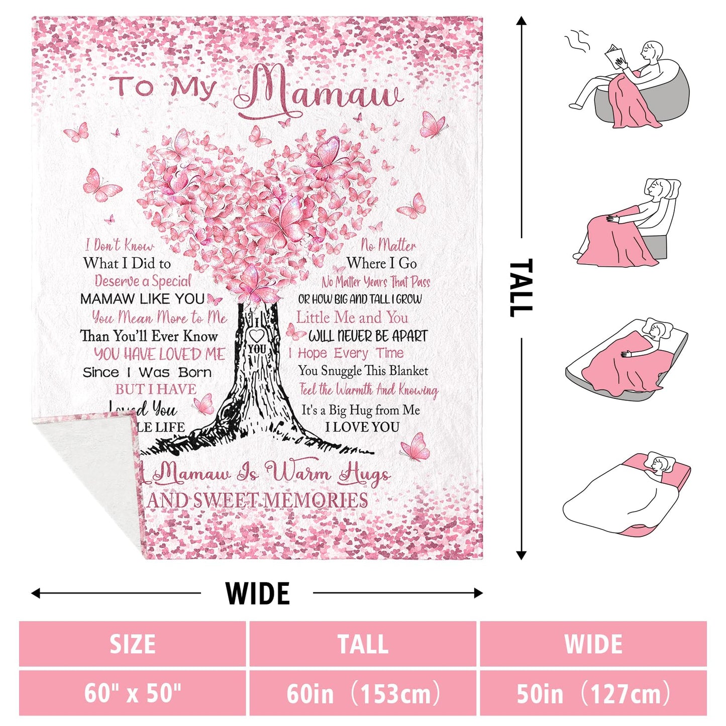 Mamaw Gifts, Mamaw Blanket 60" x 50", Mamaw Birthday Gifts, Mamaw Gifts for Grandma, Mamaw Gifts from Grandkids, Best Mamaw Gifts for Mother's Day/Anniversary, Mamaw Gifts for Christmas