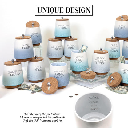 Pavilion Gift Company - Gambling Money 6.5-inch Unique Ceramic Piggy Bank Savings Bank Money Jar with Cork Base and Cork Lid, Ombre Teal