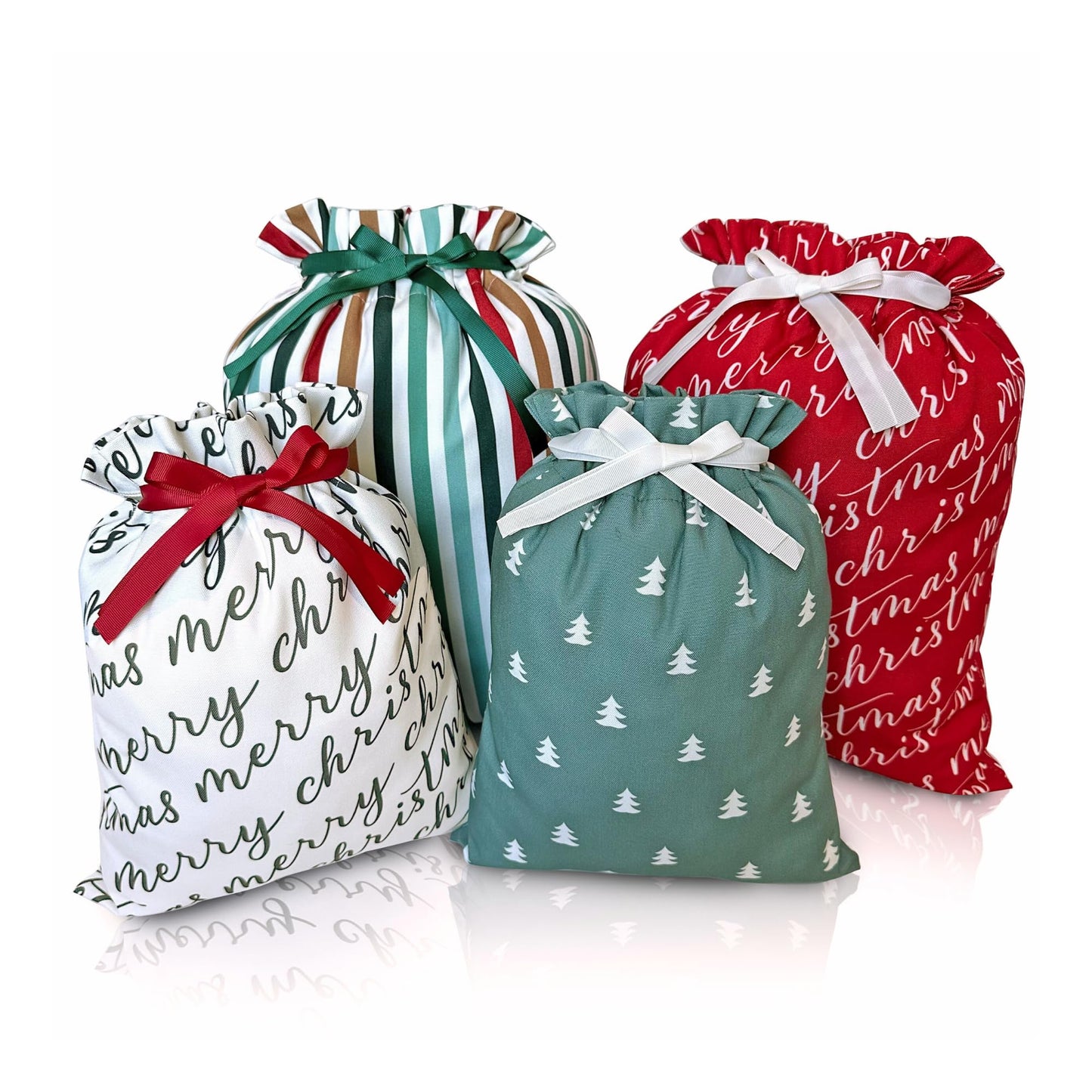 Gather & Knot Drawstring Christmas Gift Bags | 20" Large 16" Medium | Modern Farmhouse | Premium Canvas | Reusable Fabric Wrap for Holidays | Mix & Match Set