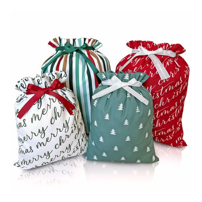 Gather & Knot Drawstring Christmas Gift Bags | 20" Large 16" Medium | Modern Farmhouse | Premium Canvas | Reusable Fabric Wrap for Holidays | Mix & Match Set