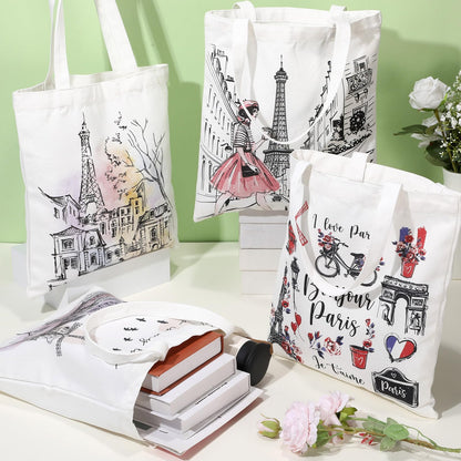 Paterr 4 Pcs City Souvenir Tote Bag-New York Chicago Seattle Los Angeles Boston San Francisco Paris Italy Las Vegas Nashville