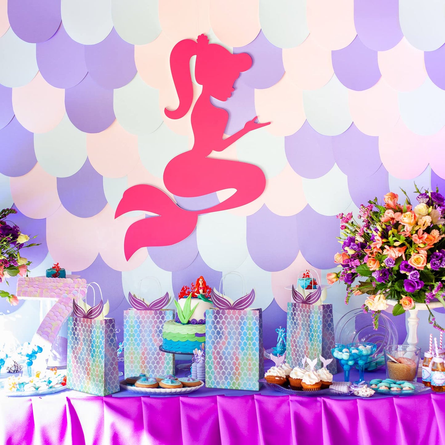 Chinco 10 Pieces Mermaid Gift Bags Party Favors Goodie Candy Treat Bags with Handle Mermaid Party Supplies for Girls Birthday Baby Shower Little Decorations