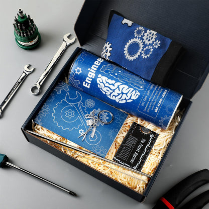 Geiserailie 6 Pcs Graduation Engineer Gifts Set for Men Include Tumbler Cup, Engineering Ruler, Socks, Keychain, Greeting Card, Gift Box for Mechanical Engineering Student Retirement Graduation