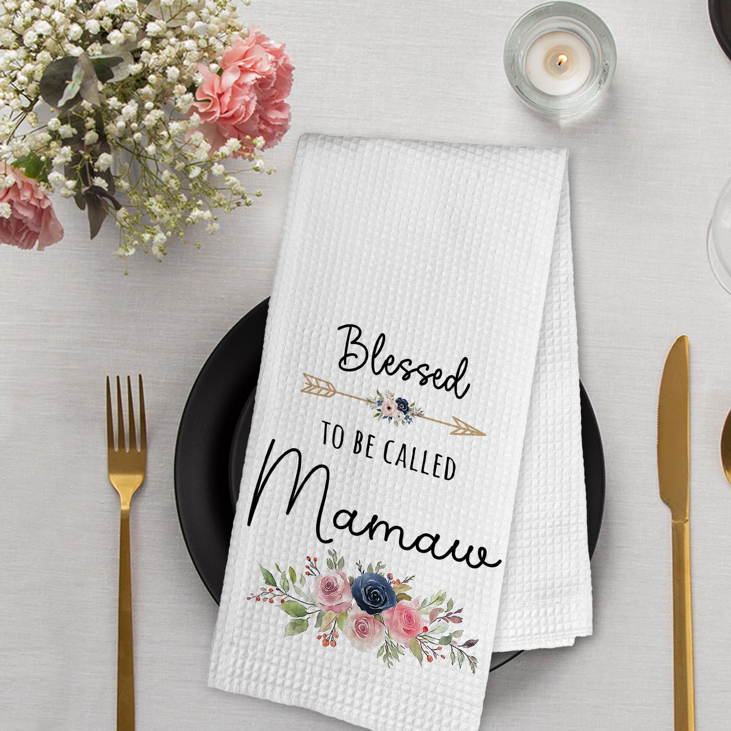 Mamaw Gifts Kitchen Towel and Dish Towel, Blessed to Be Called Mamaw Hand Dish Tea Towels for Kitchen Bathroom, Grandma Floral Hand Towels, Mothers Day Birthday Gifts for Grandma, 16x24 Inch