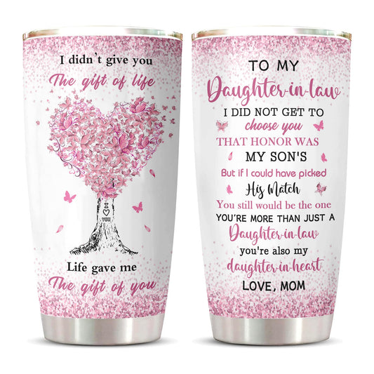 ZANIION Daughter In Law Gift Tumbler 20oz 1PC, Thoughtful Gifts Ideas For Daughter-In-Law From Mother-In-Law Mug, Best Christmas Mothers Day Weeding Decoration Present For Future Son'S Wife Coffee Cup