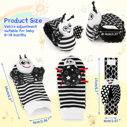 Baby Toys 0-6 Months - High Contrast Wrist Rattle Foot Finder Socks Set for 3 Month Baby Toys Infants, Soft Plush Sensory Rattles for Newborn Boys Girls Essentials Shower Gifts